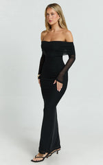 Bethanie Maxi Dress - Off The Shoulder Mesh Dress in Black