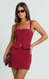 Mikey Mini Skirt - Mid Waisted Tailored A Line Skirt in Red