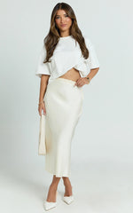 Georgine Midi Skirt - Mid Waist Slip Skirt in Cream