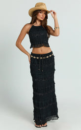 Alice Maxi Skirt - Embellished Ruched Skirt in Black