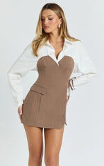 Kym Mini Dress - Shirt Wrap Dress in Chocolate