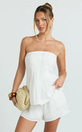 Mardie Two Piece Set - Pin Tuck Strapless Top and Short Set in White