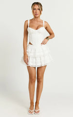 Pascal Mini Skirt - Lace Trim Tiered Skirt in Ivory