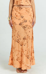 Rowena Maxi Skirt - Low Waisted Beaded Sequin Skirt in Orange