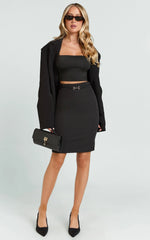 Pia Mini Skirt - Fitted Knee Length Skirt in Black