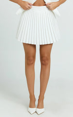 Carrie Mini Skirt - Pleated A Line Skirt in Off White