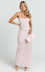 Benny Maxi Dress - Halter Neck Backless Bodycon Dress in Pink