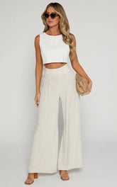 Alina Pants - Linen High Waisted Wide Leg Relaxed Pants in Natural