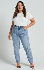 Billie Jeans - High Waisted Recycled Cotton Mom Denim Jeans in Mid Blue Wash