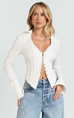 Olinka Top - V Neck Fitted Button Front Shirt in White