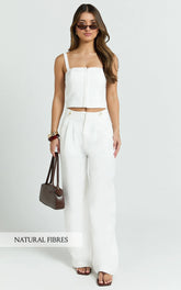 Oliver Pants - High Waist Wide Leg Pleated Pants in White