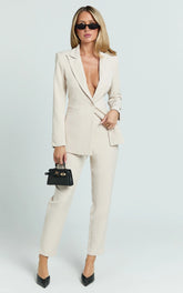 Hermie Pants - High Waisted Cropped Tailored Pants in Putty