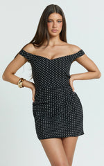 Charlie Mini Dress - Polka Dot Off Shoulder Gathered Dress in polkadot