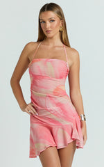 Charlie Mini Dress - Shirred Polka Dot Halter Dress in Regency Floral