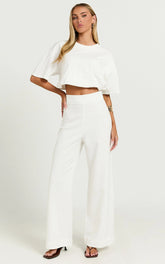 Aileen Pant - High Waisted Tailored Wide Leg Pant in White