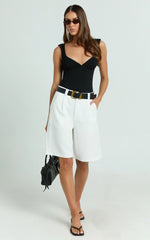 Nola Shorts - Mid Waist Bermuda Relaxed Fit Shorts in White