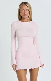 Ondine Mini Dress - Knit Long Sleeve Bodycon Dress in Pink