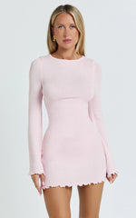 Ondine Mini Dress - Knit Long Sleeve Bodycon Dress in Pink