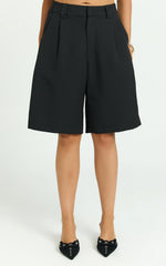 Nola Shorts - Mid Waist Bermuda Relaxed Fit Shorts in Black