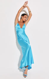 Quincy Maxi Dress - Satin Slip Dress in Blue