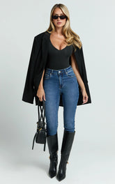 Duffy Jeans - High Waisted Super Stretch Skinny Denim Jeans in Dark Blue Wash