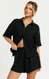 Donita Shorts - Elastic Waist Shorts in Black