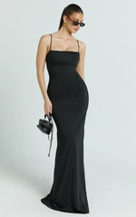 Edna Maxi Dress - Straight Neck A Line Maxi Dress in Black