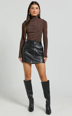 Dawn Top - High Neck Glitter Textured Jersey Top in Brown