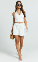 Peony Shorts - High Waist Gathered A Line Elastic Waist Shorts in White