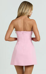 Catharine Mini Dress - Strapless A Line Dress in Pink