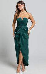 Rhyanna Maxi Dress - Twist Front Strapless Dress in Emerald
