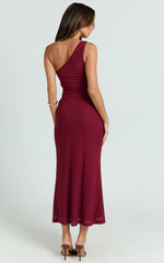 Mandy Midi Dress - Knot Detail Cut Out Mesh Dress in Wine