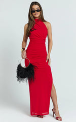 Francis Maxi Dress - Halter Ruched Backless Dress in Red