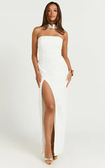 Allegra Maxi Dress - Neck Band Column High Split Dress in Off White