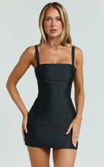 Beckett Mini Dress - Square Neck Form Fitting Dress in Black