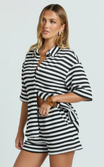 Brenda Short - Textured Stripe Short in White/Black Stripe