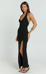 Ruby Maxi Dress - Halter Scoop Neck Low Back Bodycon Dress in Black