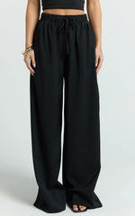 Nicole Pants - High Waist Elasticated Gathered Waist Wide Leg Pants in Black