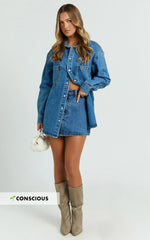 Faharra Shirt - Recycled Cotton Denim Shirt in Dark Blue Wash