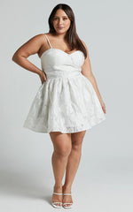 Brailey Mini Dress - Sweetheart Bustier Dress in White Jacquard