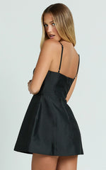 Carolina Mini Dress - Scoop Neck Panel Bodice Dress in Black