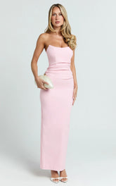 Pietra Maxi Dress - Scoop Neck Side Seam Tucks Fitted Dress in Pink