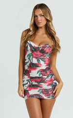 Augustine Mini Dress - Sweetheart Ruched Bodycon Dress in Rose Blanca