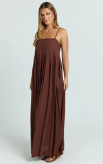 Cloe Midi Dress - Pleated Detail Dress in Chocolate