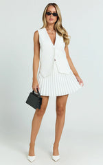 Carrie Mini Skirt - Pleated A Line Skirt in Off White