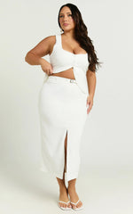 Romeo Midi Skirt - High Waisted Front Split Pencil Skirt in White