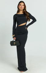 Hannah Maxi Dress - Long Sleeve Cut Out Low Back Bodycon Dress in Black