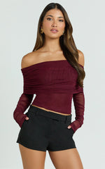 Roza Top - Asymmetric Long Sleeve One Shoulder Top in Wine