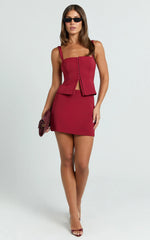 Mikey Mini Skirt - Mid Waisted Tailored A Line Skirt in Red