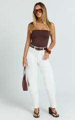 Chaney Pants - Mid Rise Barrel Leg Pants in White